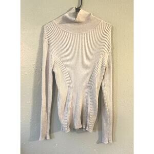 Lane Bryant Womens Long Sleeve Silver Cable Knit Sweater 22/24 Stretchy Warm